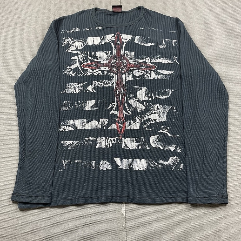 Vintage MMA Elite Shirt Mens‎ XXL Black Thermal Long Sleeve Cross Skull Graphic